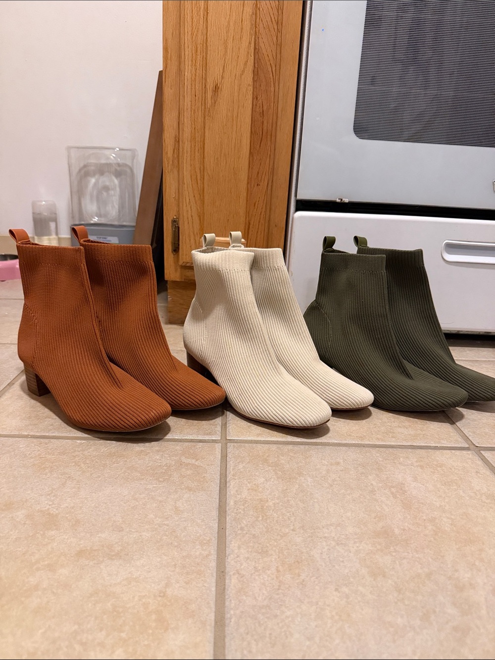 Knit Ankle Booties in Rust, Cream, and Olive - Women's Stretch Sock Boots